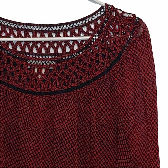 Coldwater Creek Red Black Sheer Long Sleeve Blouse - Picture 2 of 5